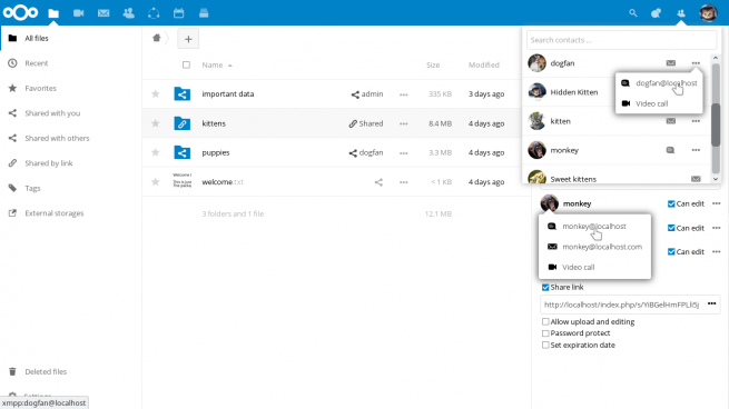 Menú contactos Nextcloud